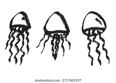 Conjunto de dibujado a mano doodle de medusa Ilustración de animales marinos Criatura submarina linda Clipart de boceto de Medusa Elemento único para Web, diseño, decoración, impresión para niños