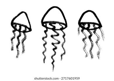 Set of hand drawn jellyfish doodle Sea animal illustration Cute marine underwater creature Medusa sketch clipart Single element for web, design, decor, children's print