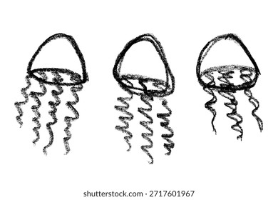 Conjunto de dibujado a mano doodle de medusa Ilustración de animales marinos Criatura submarina linda Clipart de boceto de Medusa Elemento único para Web, diseño, decoración, impresión para niños