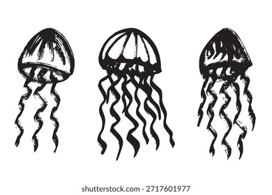 Conjunto de dibujado a mano doodle de medusa Ilustración de animales marinos Criatura submarina linda Clipart de boceto de Medusa Elemento único para Web, diseño, decoración, impresión para niños