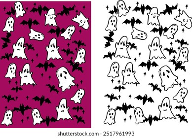 A set of hand drawn joyful halloween theme vector background image materials. There are cute ghosts bats and stars above