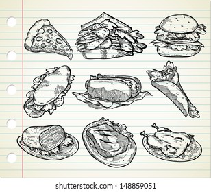 Set Of Hand Drawn Junk Food Icon 