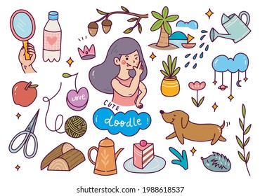 Set of hand drawn kawaii doodle 
