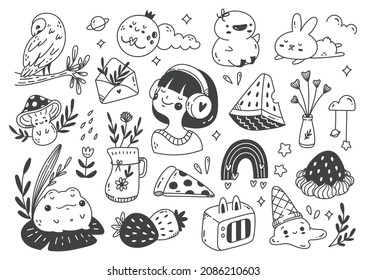 Set of hand drawn kawaii doodle 