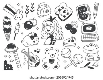Set of hand drawn kawaii doodle 