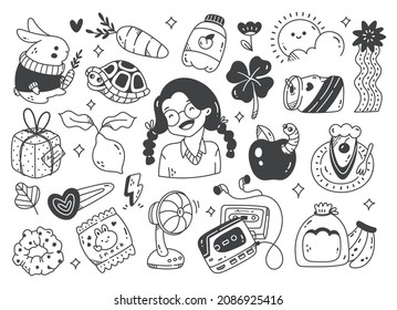 Set of hand drawn kawaii doodle 