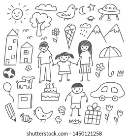 set of hand drawn kid doodles