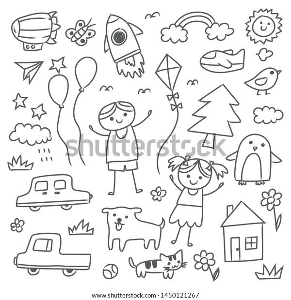 Set Hand Drawn Kid Doodles Stock Vector (Royalty Free) 1450121267