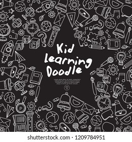 Set of hand drawn kid learning doodles shaped in star : Vector Illustration