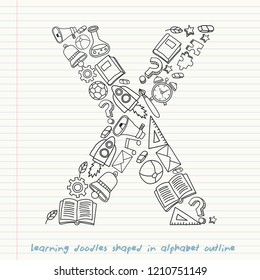 Set of hand drawn kid learning doodles shaped in alphabet : Vector Illustration