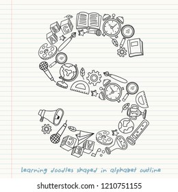 Set of hand drawn kid learning doodles shaped in alphabet : Vector Illustration