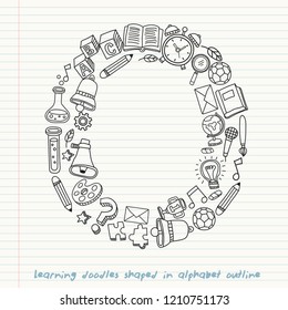 Set of hand drawn kid learning doodles shaped in alphabet : Vector Illustration