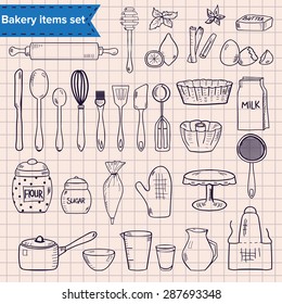 Set Of Hand Drawn Kitchen Items For Baking