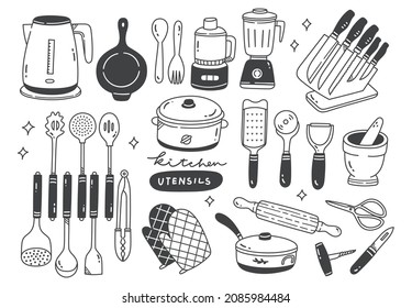 Set of hand drawn kitchen utensil doodle