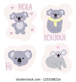 Set of hand drawn koala icons. Vector illustration for greeting card, kids wear, t shirt, social network stickers, posters design.