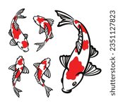 Set of hand drawn koi fish illustration. Koi carp line art collection
