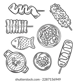Set of hand drawn korean food line doodle restaurant or label decoration
