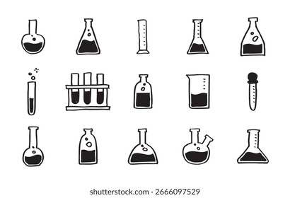 Conjunto de equipo de laboratorio dibujado a mano