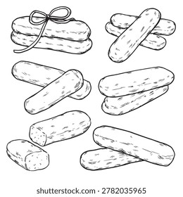 Set of hand drawn Ladyfinger biscuit outline drawing illustration