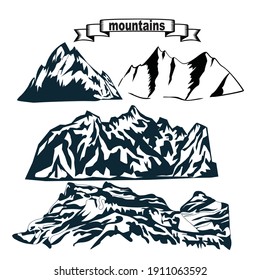 set of hand drawn landscape silhouette mountains template graphic design. Suitable for social media posts, mobile apps, banners design and web. 