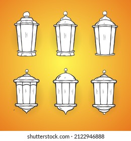 set of hand drawn lanterns. Illustration vector graphic. Design concept Ramadan vintage lanternwith HandDrawn Sketch style, Perfect for decoration holy month of muslim community, greeting card