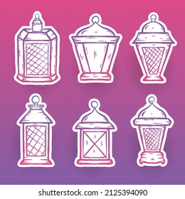 set of hand drawn lanterns. Illustration vector graphic. Design concept Ramadan vintage lanternwith HandDrawn Sketch style, Perfect for decoration holy month of muslim community, greeting card