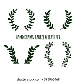 set of hand drawn laurel wreath isolated in white background