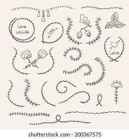 Set of hand drawn laurels with flowers and other design elements ( Vector )
