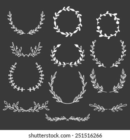 Set of Hand Drawn Laurels and Wreaths