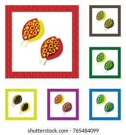 Set of hand drawn leaves in frame. Scandinavian style with pop art colors. Trendy Graphic Design of foliage for banner, poster, card, cover, invitation, placard, brochure, header, t-shirt print.