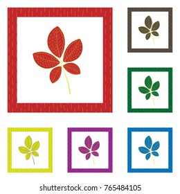 Set of hand drawn leaves in frame. Scandinavian style with pop art colors. Trendy Graphic Design of foliage for banner, poster, card, cover, invitation, placard, brochure, header, t-shirt print.