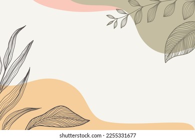 Conjunto de hojas dibujadas a mano aisladas en el fondo del tono neutro. Textura abstracta mínima con elementos decorativos de hoja.