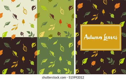 Set of hand drawn leaves pattern, green leaf, sketches and doodles of leaf and plants, green leaves seamless pattern