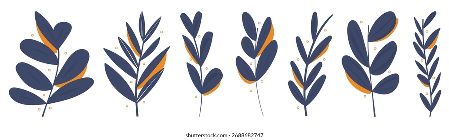 set of hand drawn leaves vector illustration in a flat style