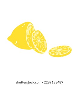 Set of hand drawn lemons. Vector illustration of cut lemon and slices, tasty citrus, healthy food, summer fresh fruit