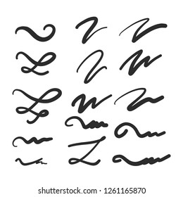 Set of hand drawn lettering and calligraphy swirls, squiggles. Vector ink decorations for composition - Vector