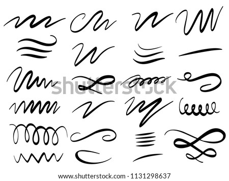 Set of hand drawn lettering and calligraphy swirls, squiggles. Vector ink decorations for composition