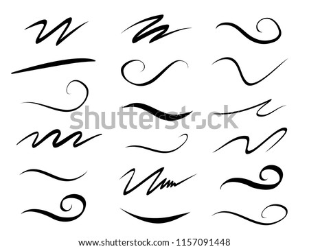 Set of hand drawn lettering and calligraphy swirls, squiggles. Vector ink decorations for composition