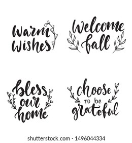 Set of hand drawn lettering fall, autumn and Thanksgiving quotes and pharses for cards, banners, posters design. 