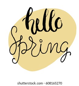 Set of hand drawn lettering - Hello Spring. Perfect design element for banner,  postcard or poster, T-shirts