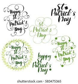 Set of hand drawn lettering layouts for St. Patrick's day. Vector illustration.