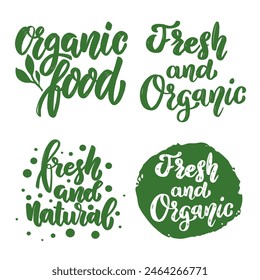 Set of hand drawn lettering with organic food, eco food, fresh, natural, gluten free, bio food. Vector design element