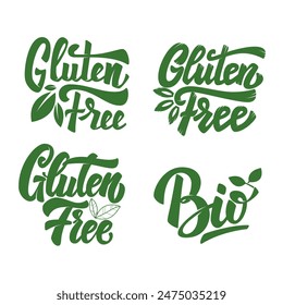 Set of hand drawn lettering with organic food, eco food, fresh, natural, gluten free, bio food. Vector design element