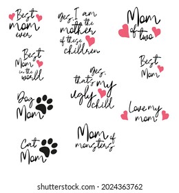 Set of hand drawn lettering phrase Mom, mum, mama. Fun brush ink illustration for banners, greeting card, poster design