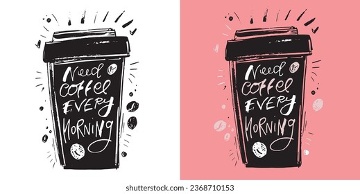Set with hand drawn lettering quotes in modern calligraphy style about Coffee. Slogans for print and poster design. Vector illustration
