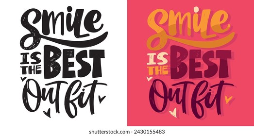 Set with hand drawn lettering quotes in modern calligraphy style. Slogans for print and poster design. Vector. T-shirt design, lettering quote.