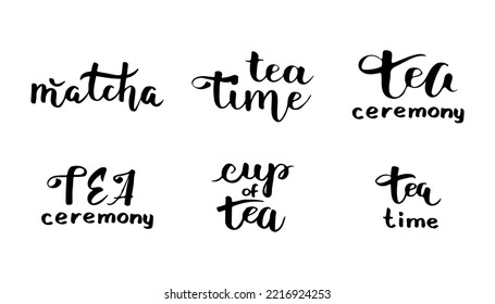 Ponga letras dibujadas a mano de la ceremonia del té. Ilustración de caligrafía de texto vectorial.