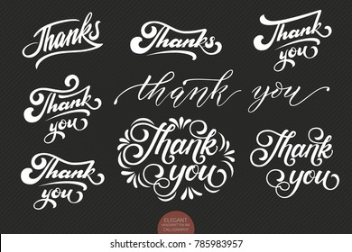 Set Hand Drawn Lettering Thanks Elegant Stock Vector (Royalty Free ...