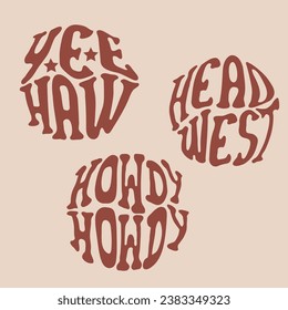 Set of hand drawn lettering western phrases. Vector retro style poster template. wild west illustration.