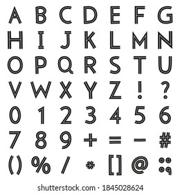 Satz handgezeichneter Buchstaben, Zahlen und Satzzeichen. Vektorschlichte Schriftart. lateinisches Alphabet.